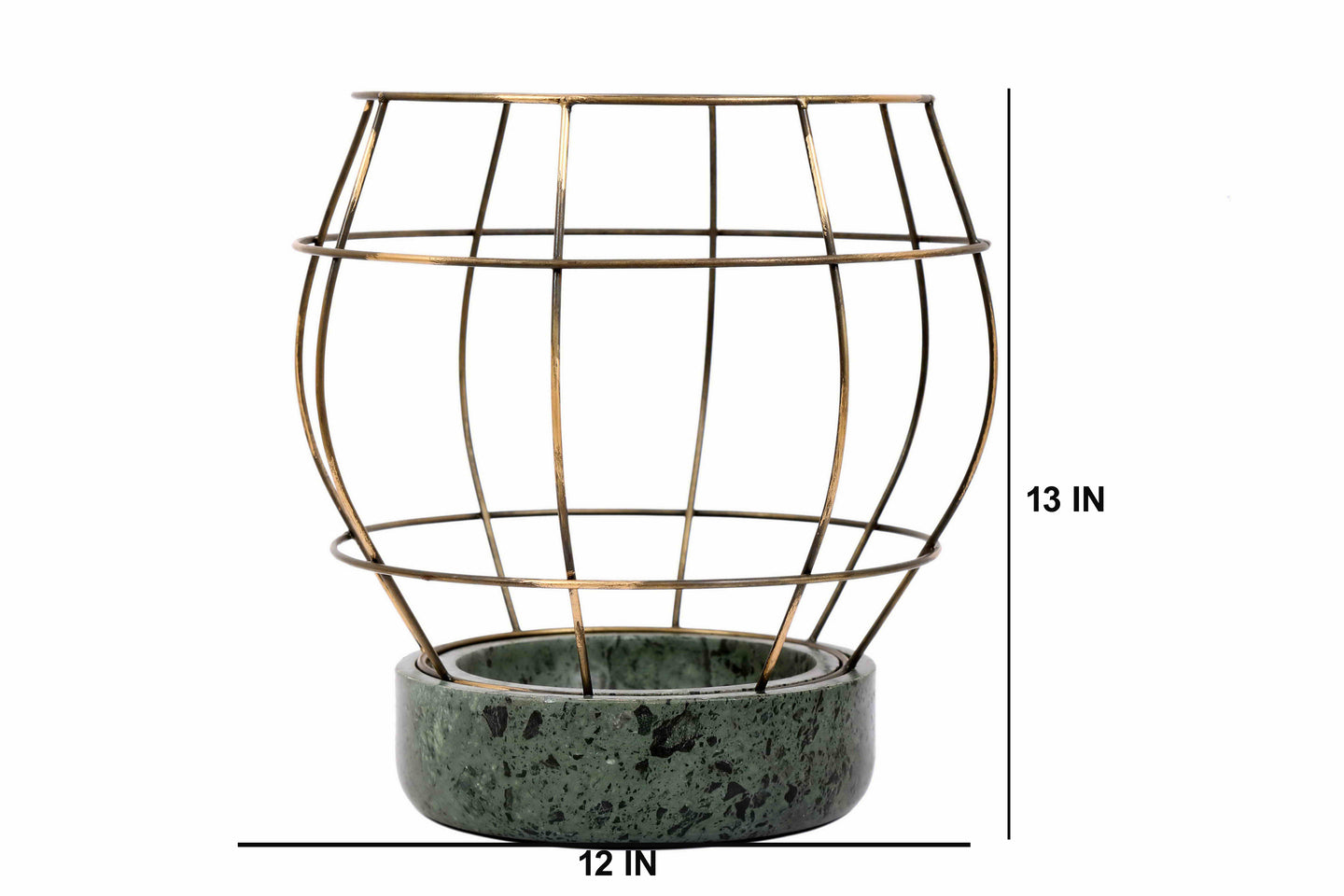 Green Marble Base with Brass Antique Metal Net Planter