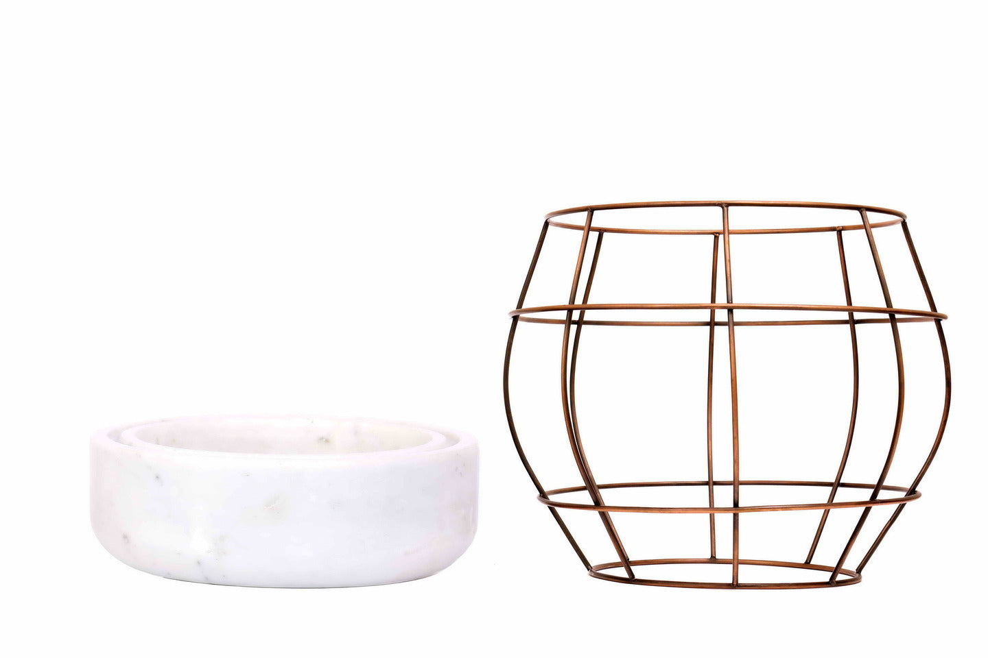 White Marble Base with Copper Antique Metal Net Planter