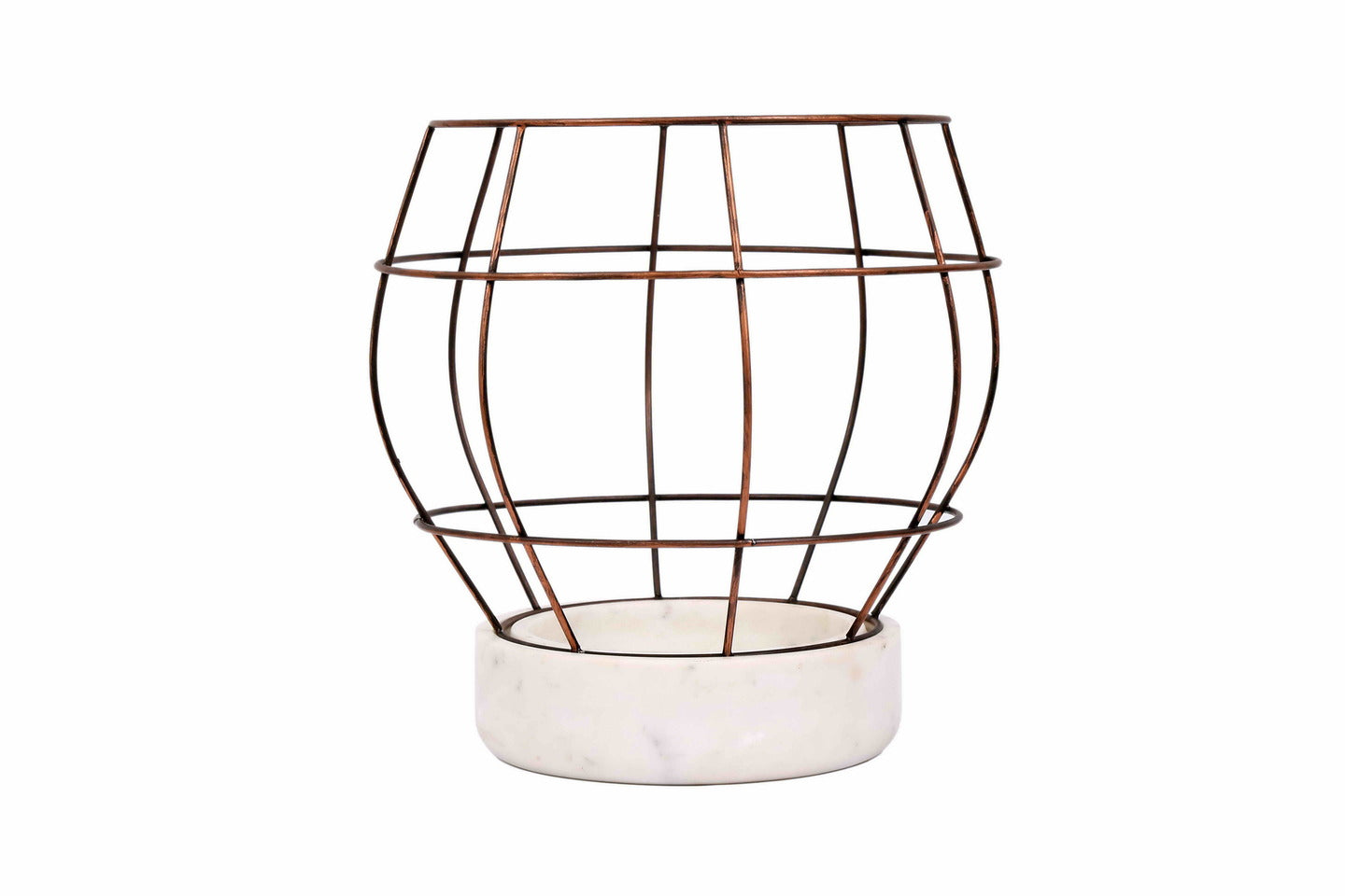 White Marble Base with Copper Antique Metal Net Planter