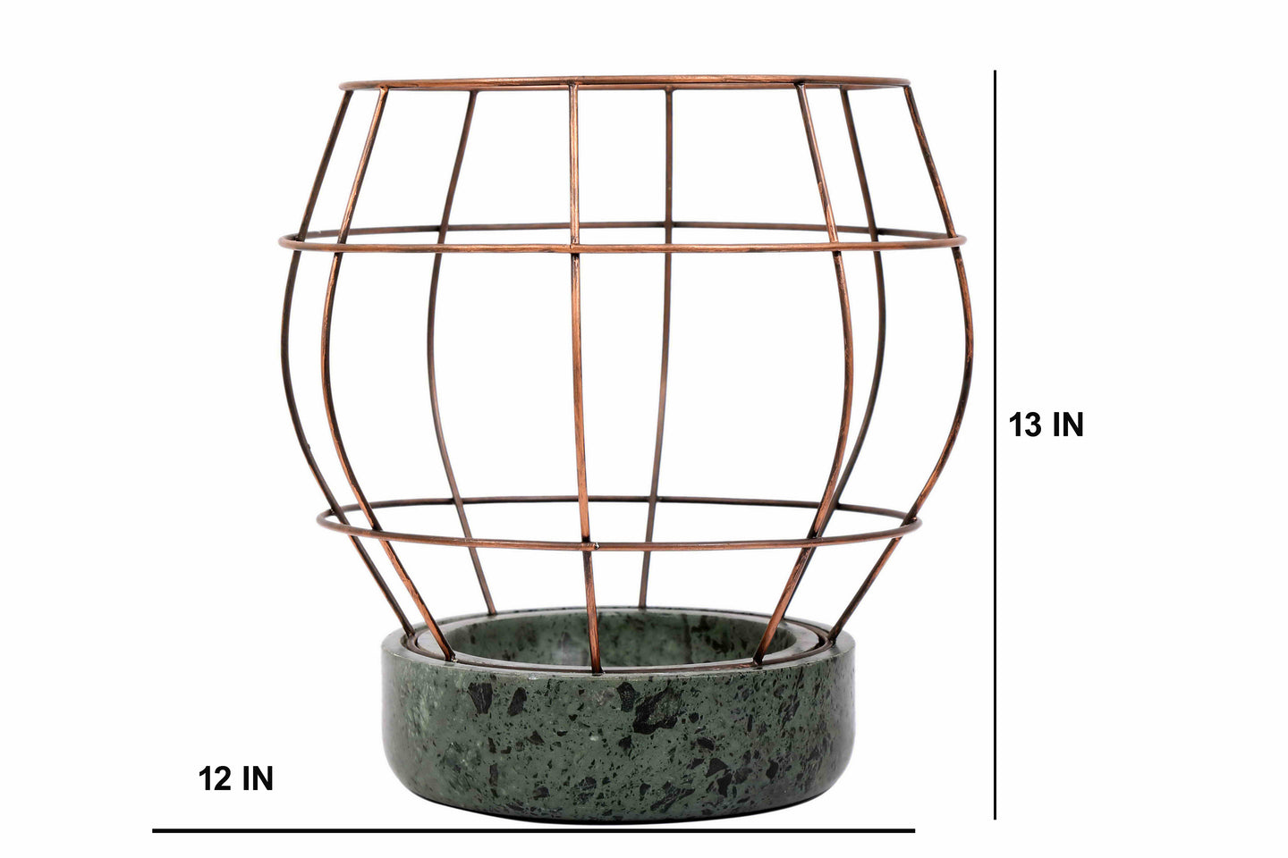 Green Marble Base with Copper Antique Metal Net Planter