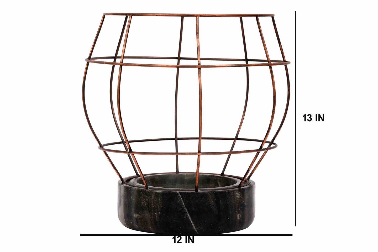 Grey Marble Base with Copper Antique Metal Net Planter