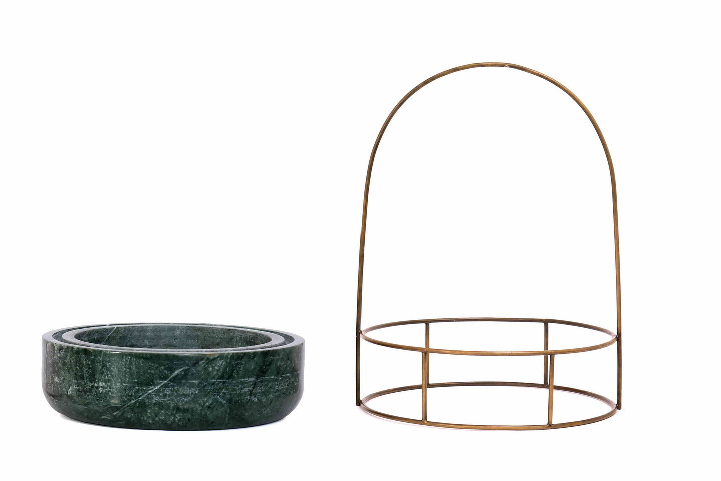 Green Marble Base with Brass Antique Metal Trellis Planter