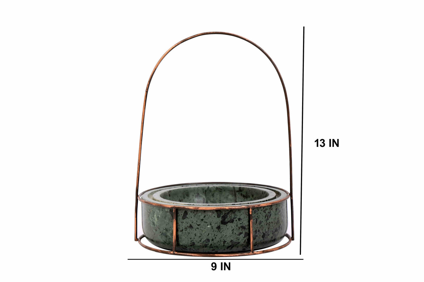 Green Marble Base with Copper Antique Metal Trellis Planter