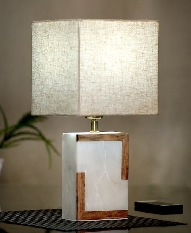 Wooden Corners Marble Table Lamp