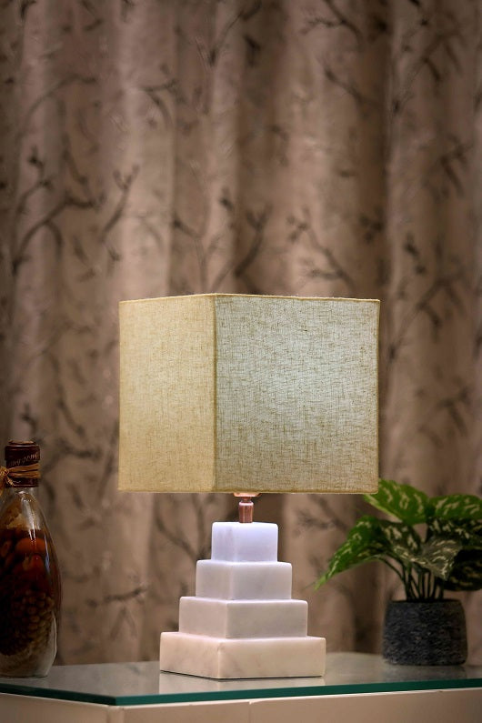 Pyramid Style Marble Table Lamp with Biege Shade