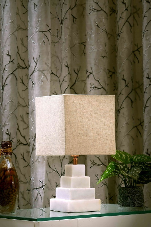 Pyramid Style Marble Table Lamp with Biege Shade