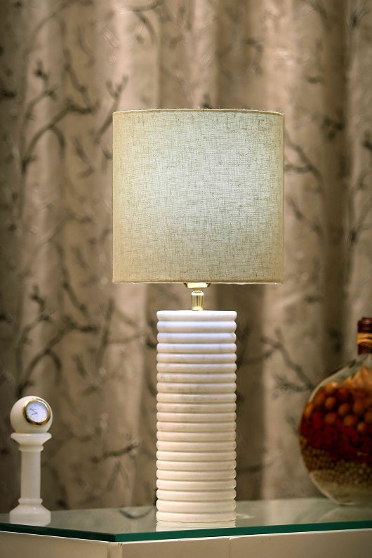 Carved-way Marble Table Lamp with White Shade
