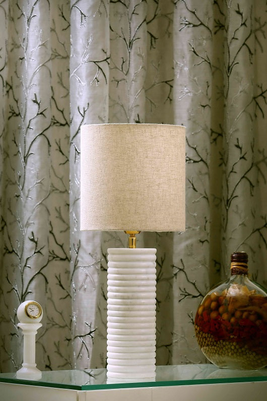 Carved-way Marble Table Lamp with White Shade