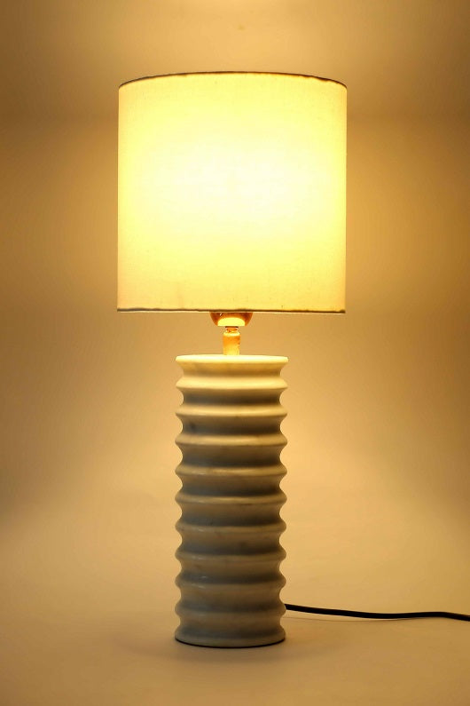 Carved-way Marble Table Lamp with Biege Shade