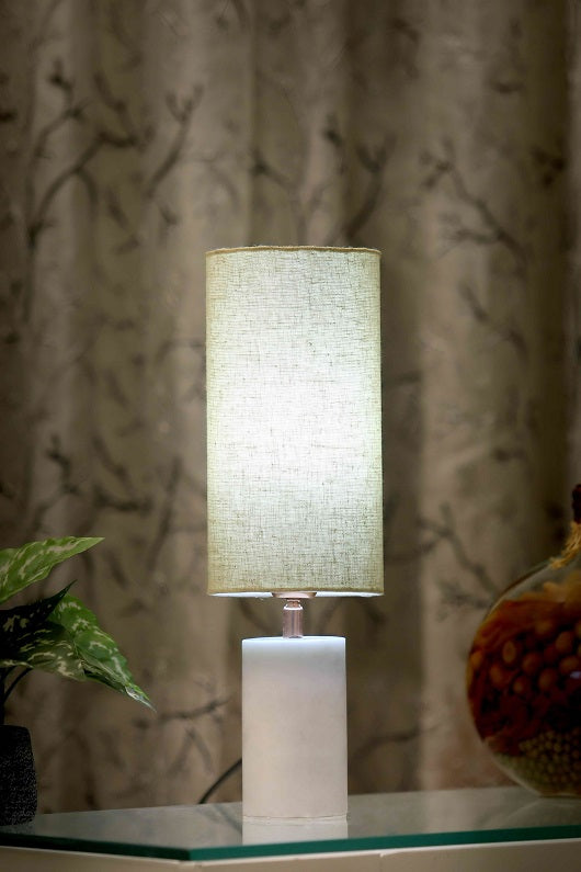 Log marble Table Lamp with Biege Shade