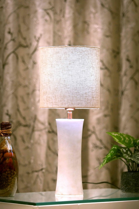 Concave Shape Marble Table Lamp with Beige shade