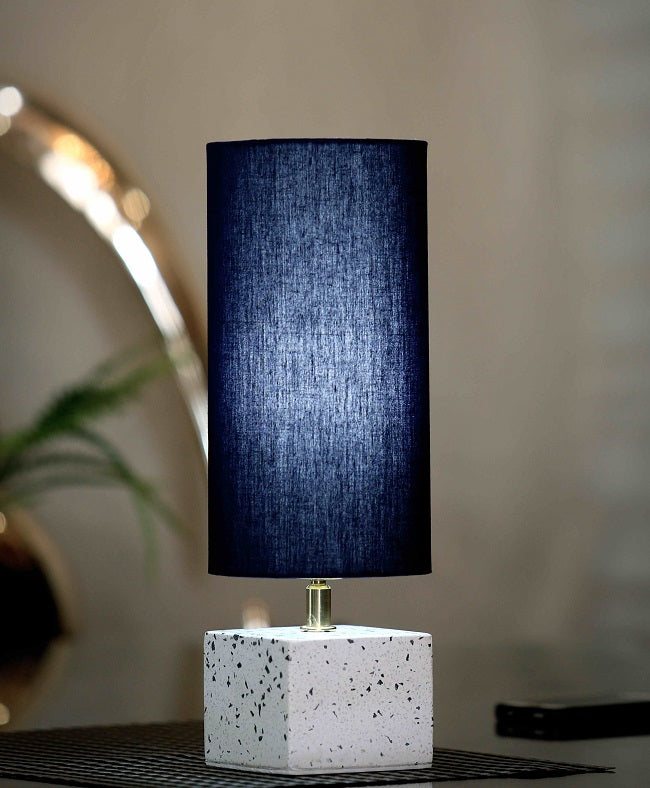 White Terazzo Table Lamp with Blue Shade