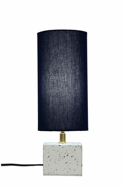 White Terazzo Table Lamp with Blue Shade