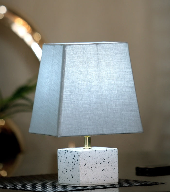 White Terazzo Table Lamp with Grey Shade