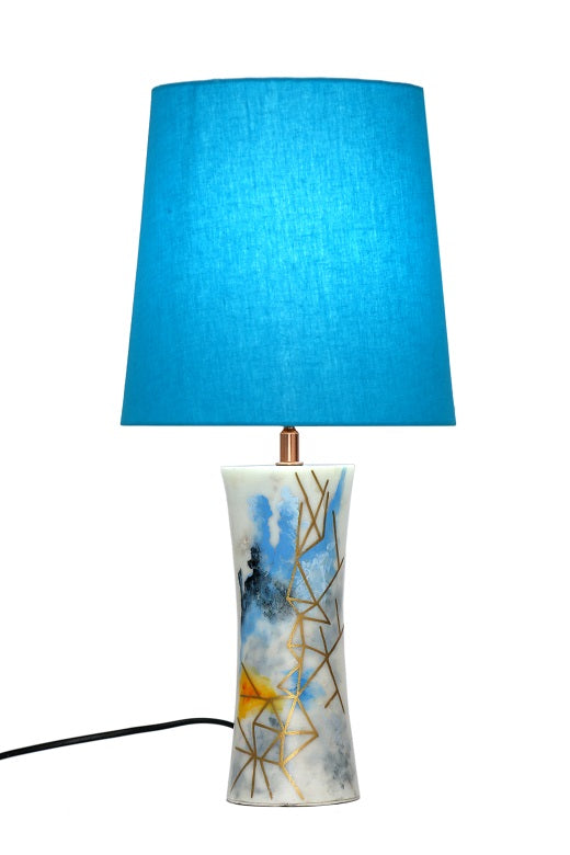 Bling Handpainted Marble Lamp with Blue Shade