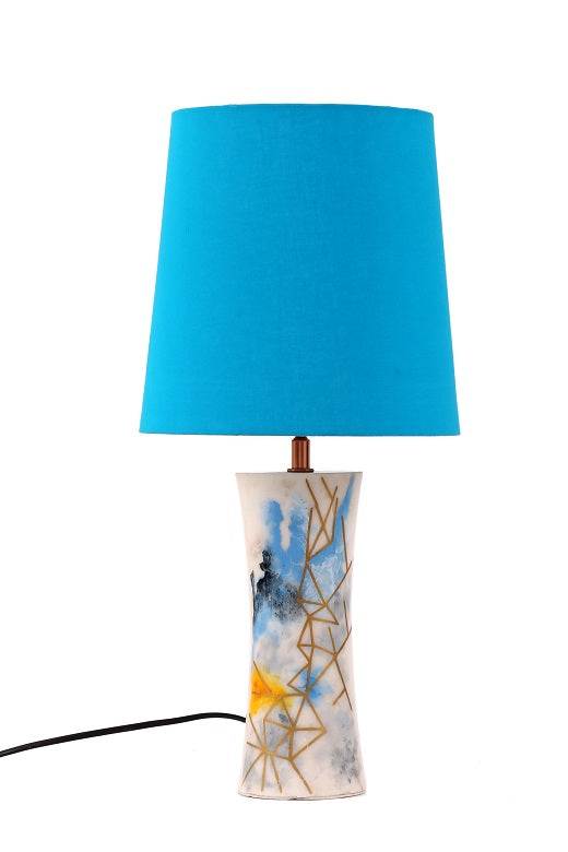 Bling Handpainted Marble Lamp with Blue Shade