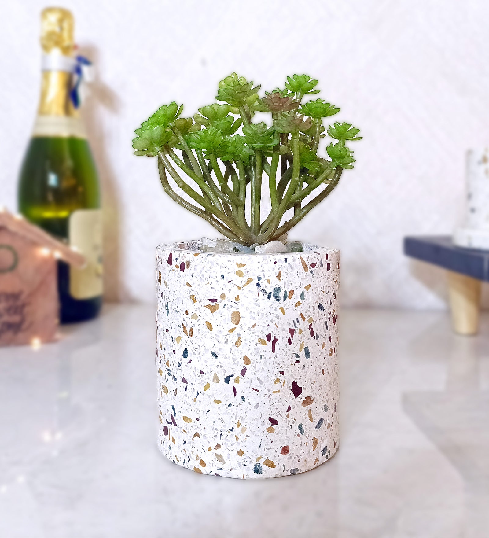 Terrazzo Vase with Artificial Plants